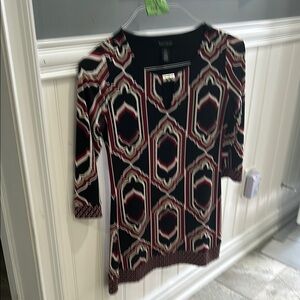 White House Black Market Black and Pink Fitted Graphic Tunic